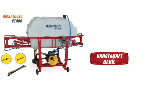 Bartech PT400 Traktör Bağlantılı İlaçlama Makinesi 400 Litre - 10 Metre Kanatlı