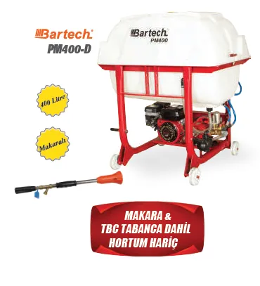 Bartech PM400-D Benzinli İlaçlama Makinesi 400 Litre - 22'lik Pompalı